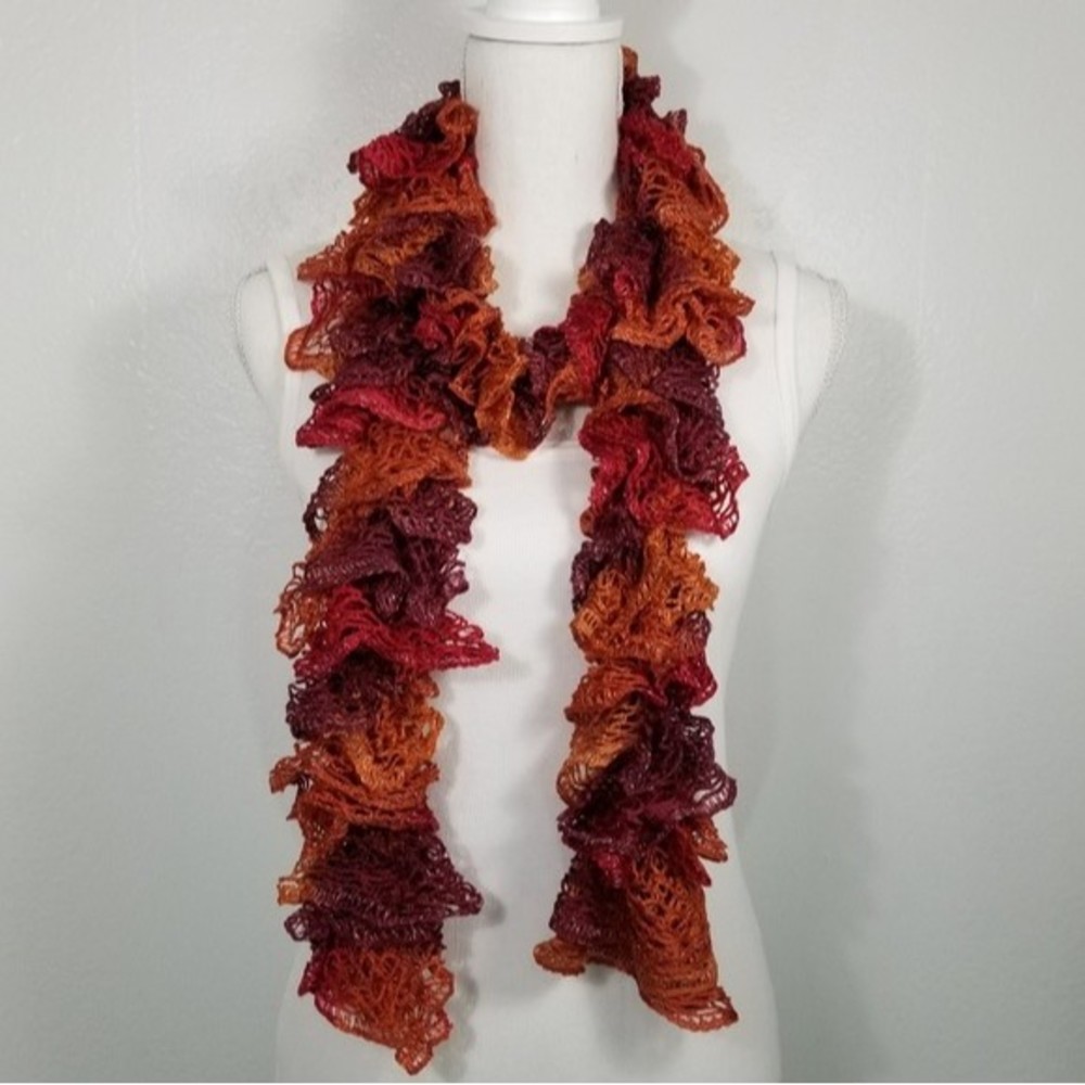 Handmade Ruffle Scarf Orange Red Tones Ombre NEW
